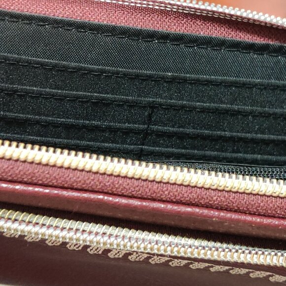 Burgundy Pebbled Faux Leather Zip Wallet Embroidered Wristlet Card Organizer - Picture 5 of 7